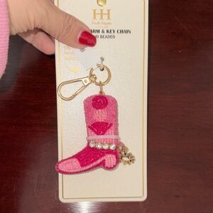 Pink Beaded Boot Keychain Charm